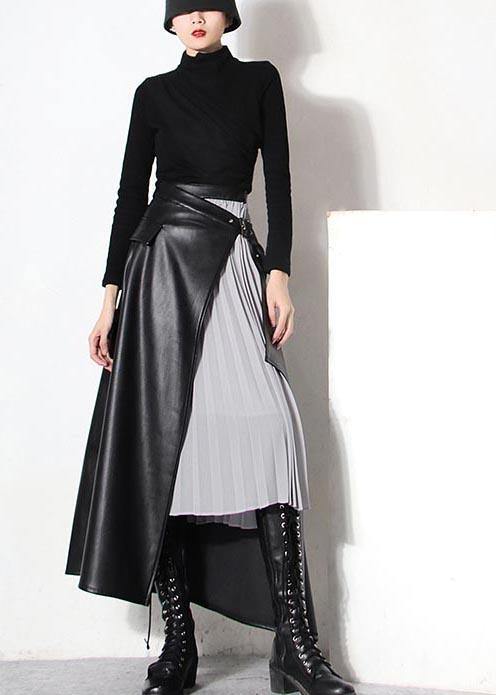 Bohemian Black asymmetrical design Patchwork Skirts Spring - SooLinen