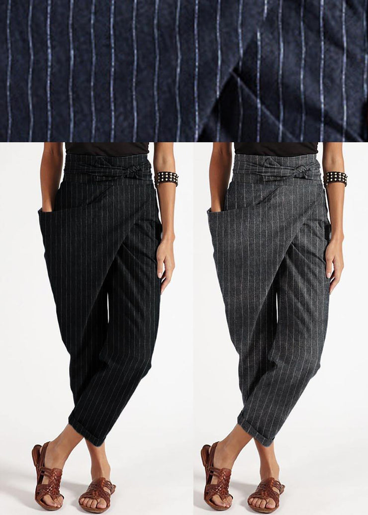 Bohemian Grey Striped High Waist Cotton Harem Pants Summer - SooLinen