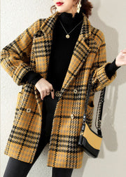 Bohemian Yellow Peter Pan Collar Plaid Coat Winter