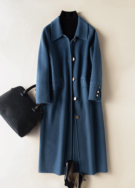 Bohemian lapel Button Down Fashion coat for woman blue Knee Woolen Coats - SooLinen