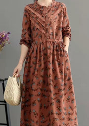 Bohemian Blue Pockets Print Loose Fall Maxi Dress Long sleeve