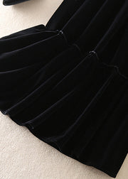 Boho Black Patchwork Silk Velour Skirt Spring