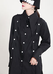 Boho Black Peter Pan Collar Button Asymmetrical Design Patchwork Fall Shirts Long sleeve