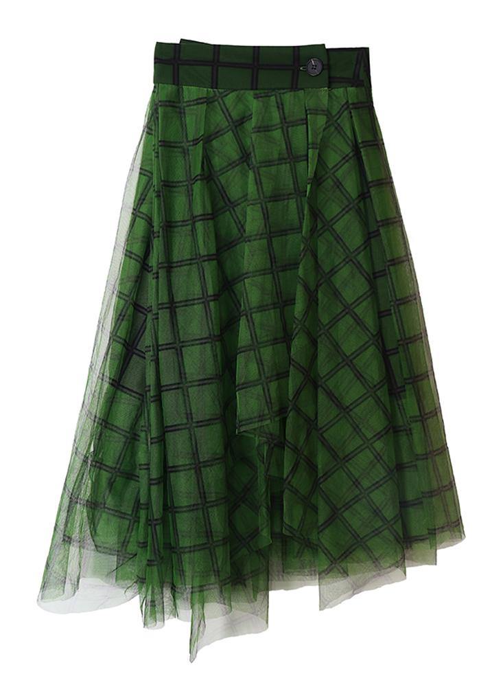 Boho Green Plaid tulle asymmetrical design Skirt Summer - SooLinen