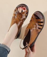 Brown Flat Sandals Buckle Strap Platform Hiking Sandals - SooLinen