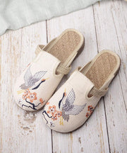 Casual Khaki Embroideried Linen Fabric Slippers Shoes - SooLinen