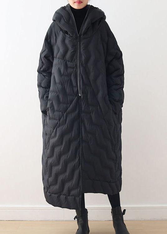 Casual Loose fitting down jacket hooded overcoat asymmetric down coat winter - SooLinen