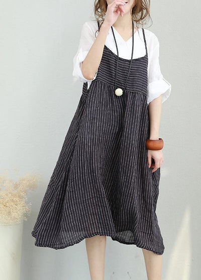 Casual Chiffon suspender dress women summer striped midi skirt - SooLinen