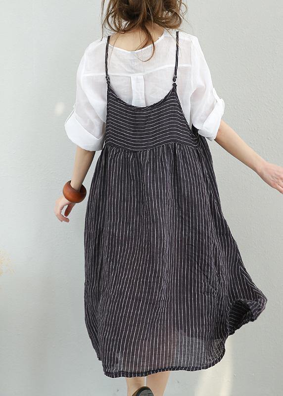 Casual Chiffon suspender dress women summer striped midi skirt - SooLinen