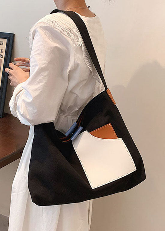 Chic Black Solid Canvas Tote Handbag