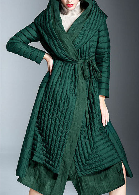 Chic Green Pockets Print Winter Duck Down coat