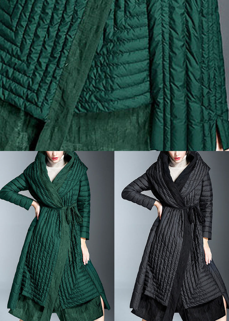 Chic Green Pockets Print Winter Duck Down coat