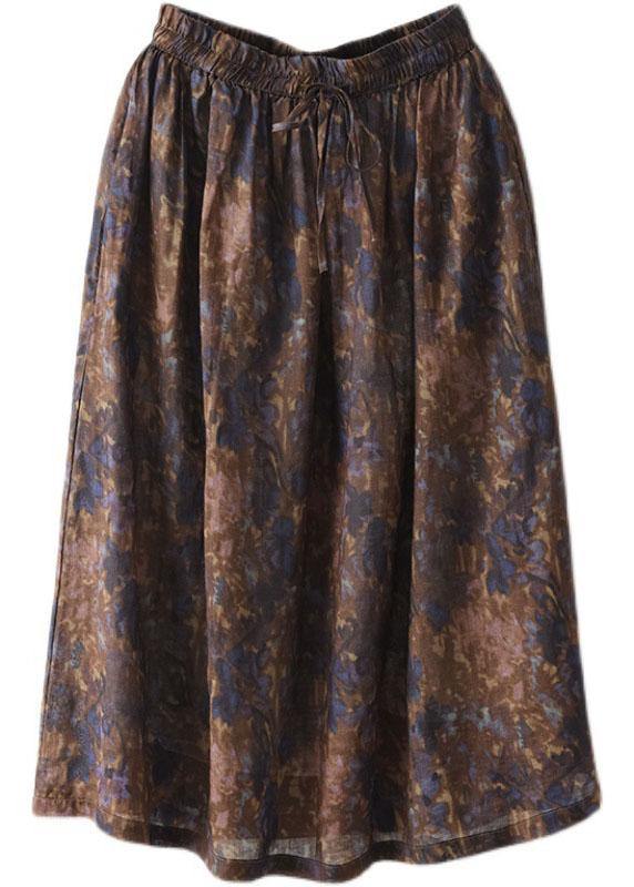 Chic Khaki Print Patchwork A Line Skirt Linen Fall - SooLinen