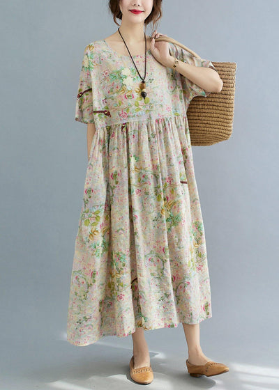 Chic Print O-Neck Summer Cotton Dress - SooLinen