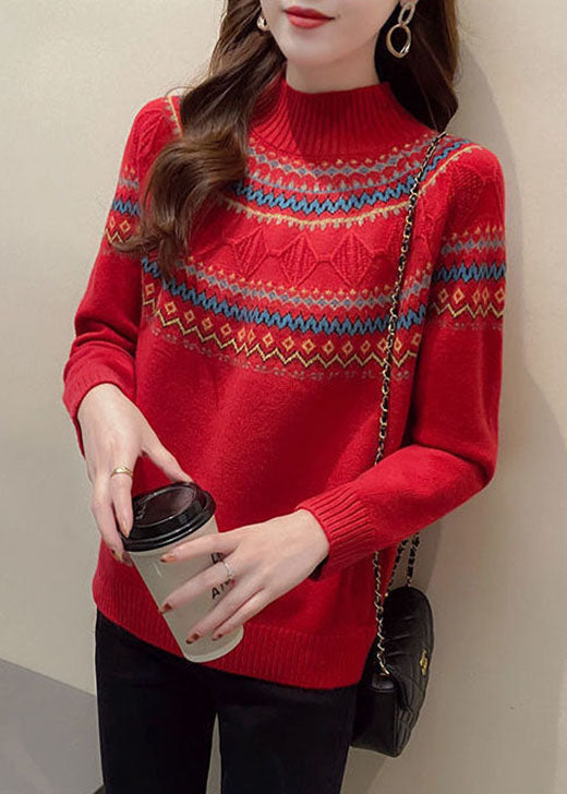 Chic Red fashion Thick retro Fall Knit Sweater