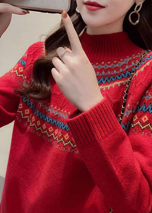 Chic Red fashion Thick retro Fall Knit Sweater