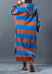 Chic Sweater dresses Beautiful Hoodies Split Stripe Knitted Winter Dress