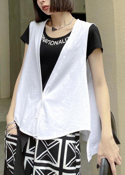 Chic White Button low high design Sleeveless waistcoat Summer - SooLinen