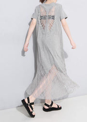 Chic gray cotton clothes Women lace patchwork Maxi summer hollow out Dresses - SooLinen