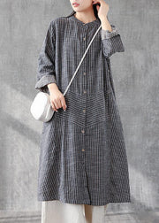 Chic gray striped linen Tunics stand A line skirts Art  Dresses - SooLinen