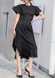 Chic patchwork Cotton quilting clothes Shirts black Dress asymmetric sundress - SooLinen