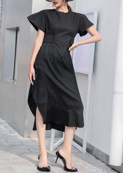 Chic patchwork Cotton quilting clothes Shirts black Dress asymmetric sundress - SooLinen