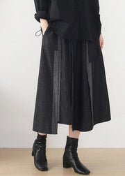 Classy Dark Grey Patchwork Pockets Skirts - SooLinen