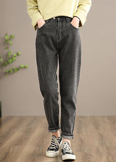 Classy Denim Black Pants Spring Elastic Waist Photography Wild Trousers - SooLinen