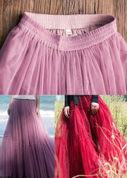 Classy Red Cinched tulle pleated skirt Spring