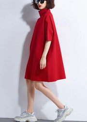 Classy Red Loose Turtleneck Summer Party Dresses Half Sleeve - SooLinen