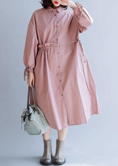 Classy pink Fashion clothes For Women drawstring lapel fall coats - SooLinen