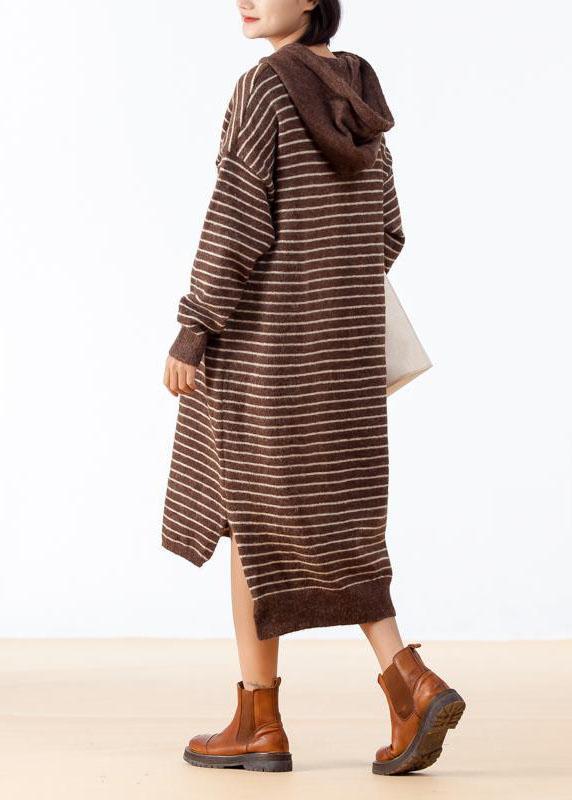 Cozy Sweater Weather Largo Coffee High Low Saum Knit Stripe Loose Dress