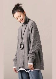 Cozy cotton Sweater outfit Quotes high neck gray Hipster knit top spring cable