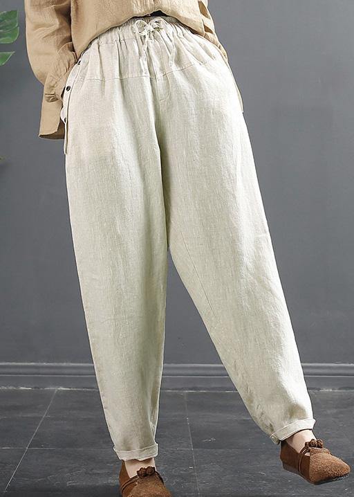 DIY Beige Trousers Spring Elastic Waist Gifts Shorts - SooLinen