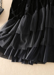 DIY Black Tulle Patchwork Silk Velour Skirt Spring