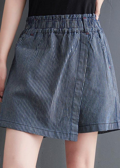 DIY Blue Striped Wide Leg hot pants Summer - SooLinen