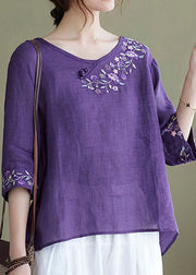 DIY Purple Embroideried side open Half Sleeve Top