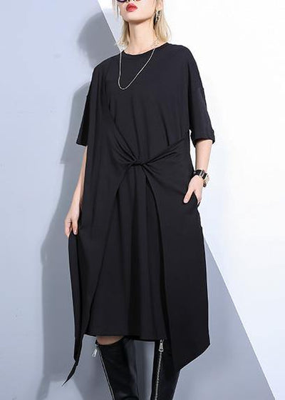 DIY black cotton clothes For Women asymmetric long summer Dresses - SooLinen