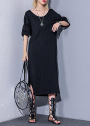 DIY black cotton clothes v neck Robe summer Dress - SooLinen