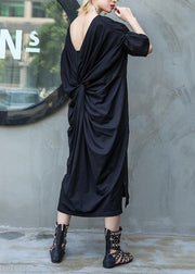 DIY black cotton clothes v neck Robe summer Dress - SooLinen