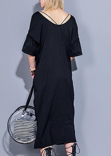 DIY black cotton clothes v neck Robe summer Dress - SooLinen