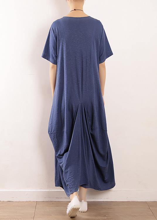 DIY blue asymmetric design linen dress asymmetric Traveling summer Dresses - SooLinen