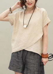 DIY o neck asymmetric linen summer shirts Work Outfits red tops - SooLinen