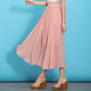 DIY pink elastic waist chiffon clothes big hem Traveling summer Dresses - SooLinen