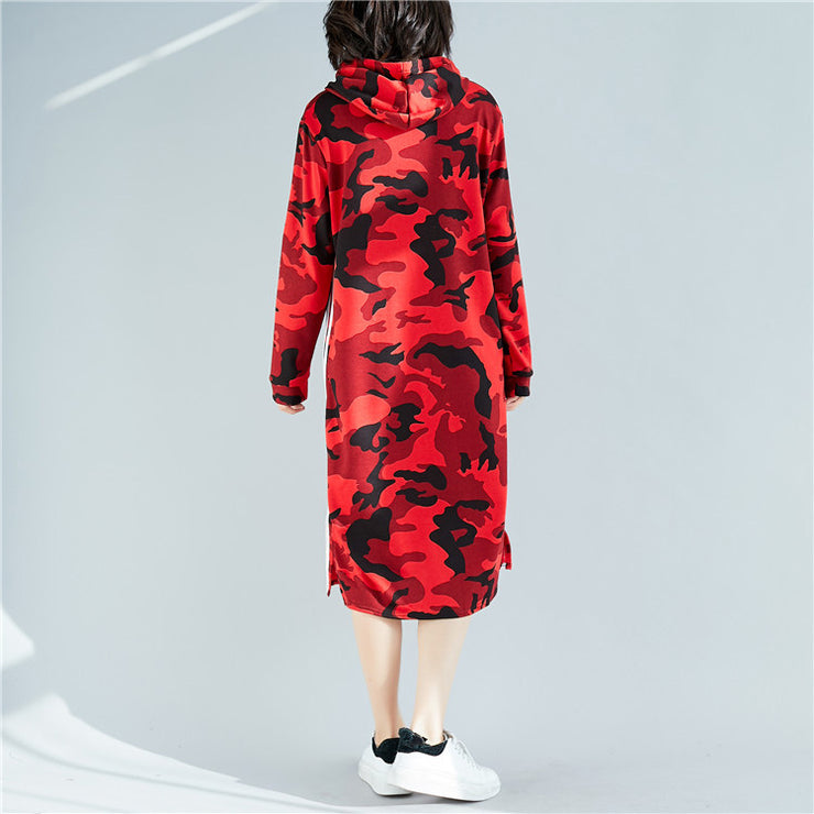 DIY red Cotton dress stylish Fashion Ideas hooded short print Dress