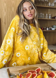 Daisy Print Tie Dye Hoodies Women Yellow Sweatshirts - SooLinen