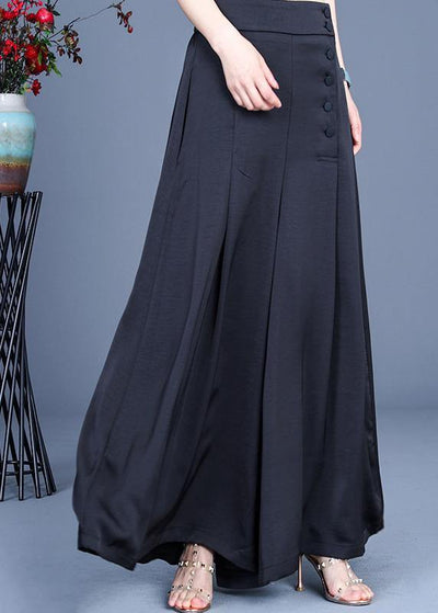 Diy Black Button Wide Leg Pants Summer - SooLinen