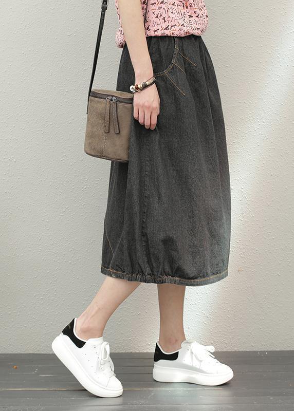 Elastic waist mid-length half-length denim skirt loose loose  wild A-line skirt - SooLinen