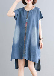 Elegant Cotton clothes Women Indian Casual Spliced Pockets Denim Dress - SooLinen