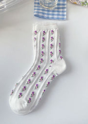 Elegant Floral Jacquard Cotton Mid Calf Socks